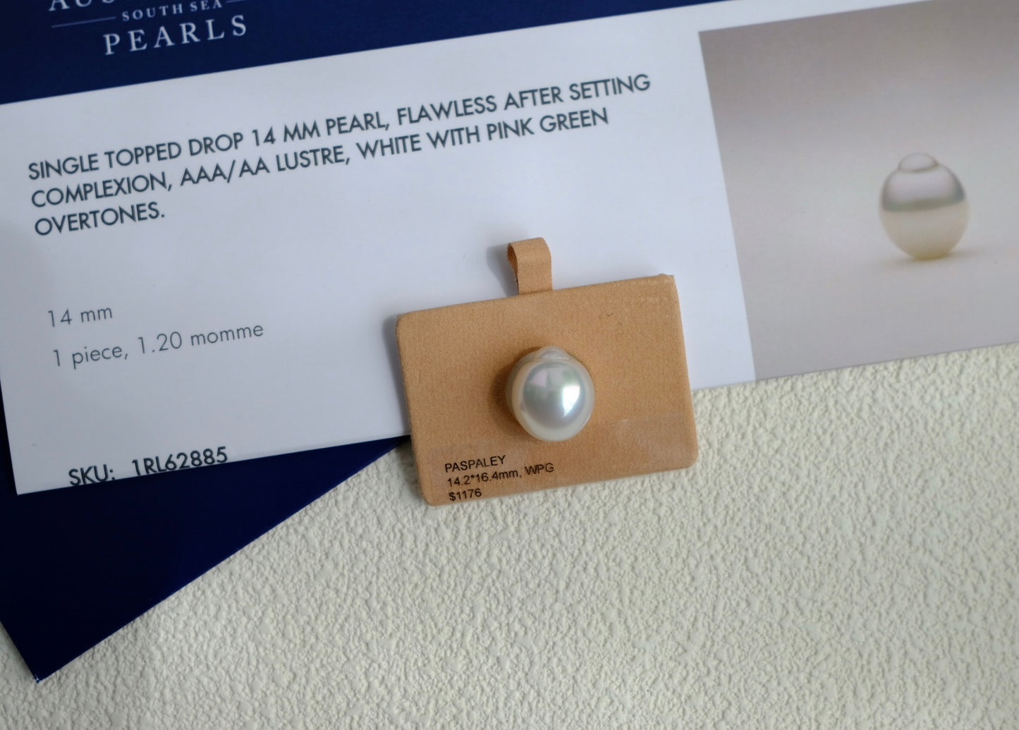White South Sea Loose Pearl, Single Topped Drop 14.2*16.4mm, PASPALEY