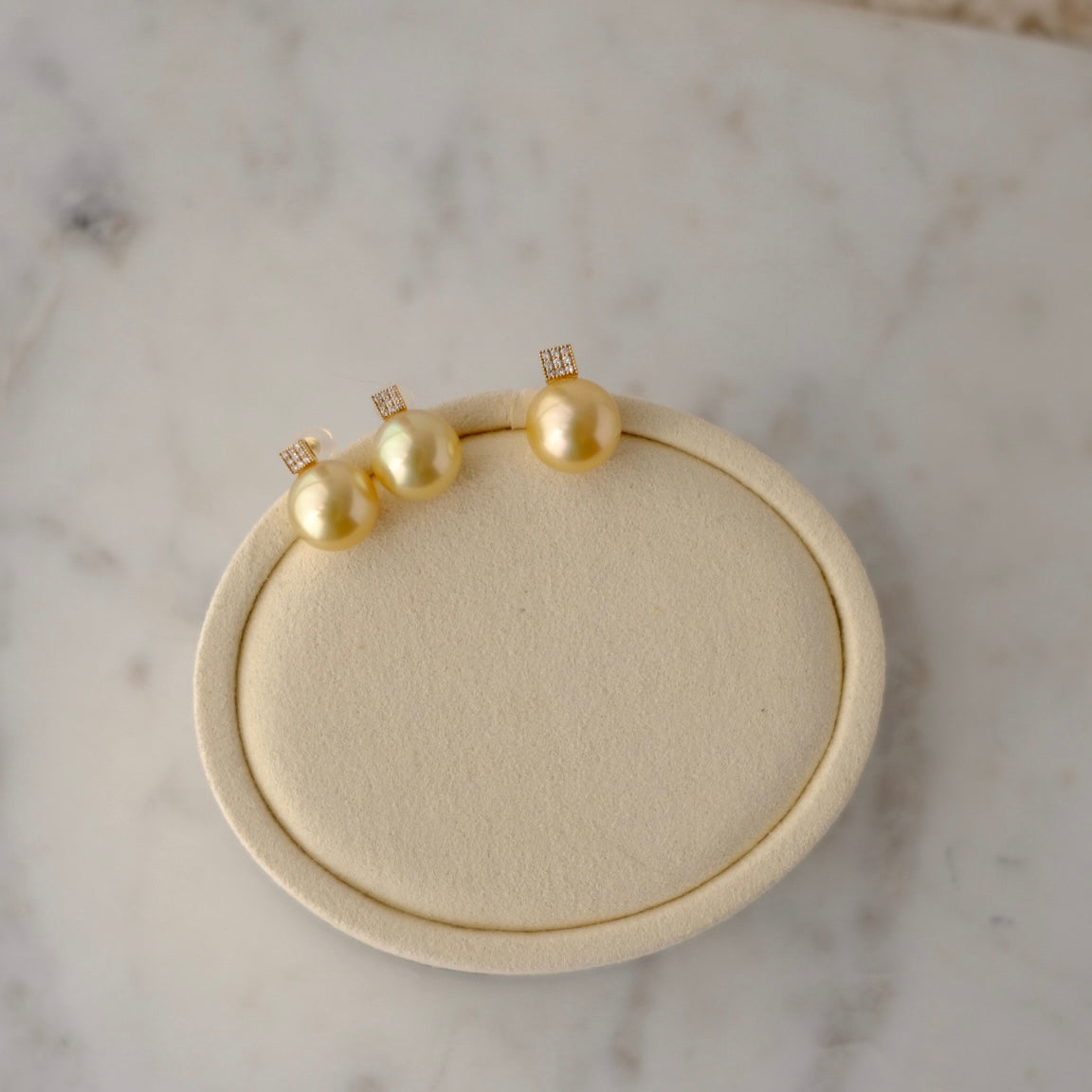 Golden South Sea Pearl, 18K Diamond Set, 11.7mm/12.3mm