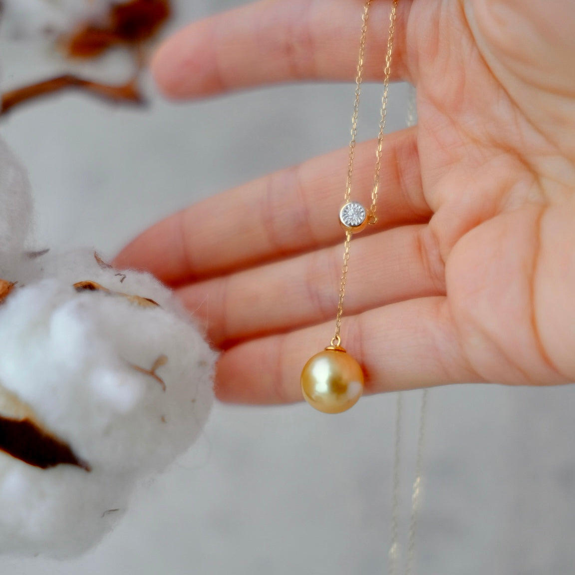 Golden South Sea Pearl, 18K Diamond Necklace, 10.6mm