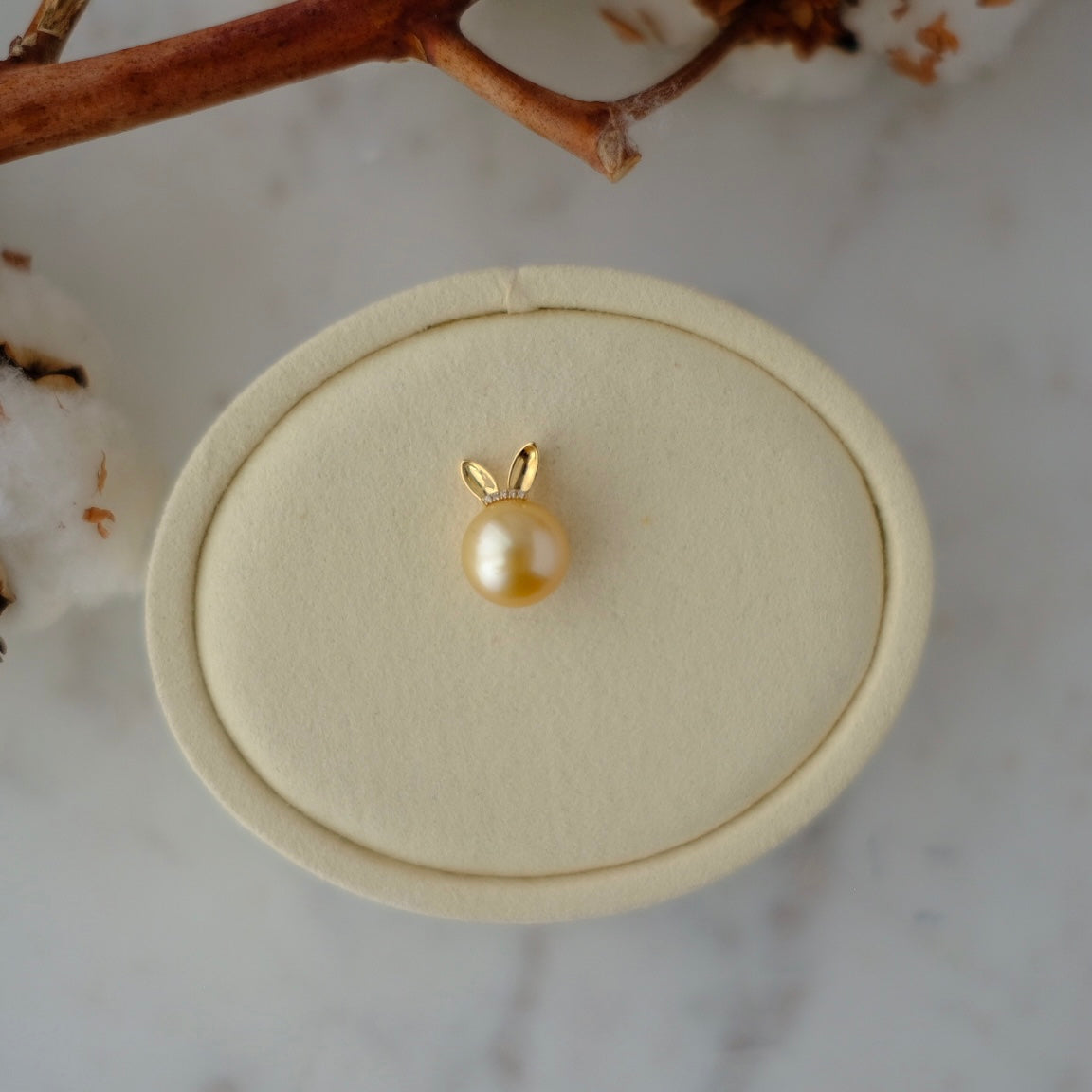 Golden South Sea Pearl, 18K Diamond Pendant, 12mm