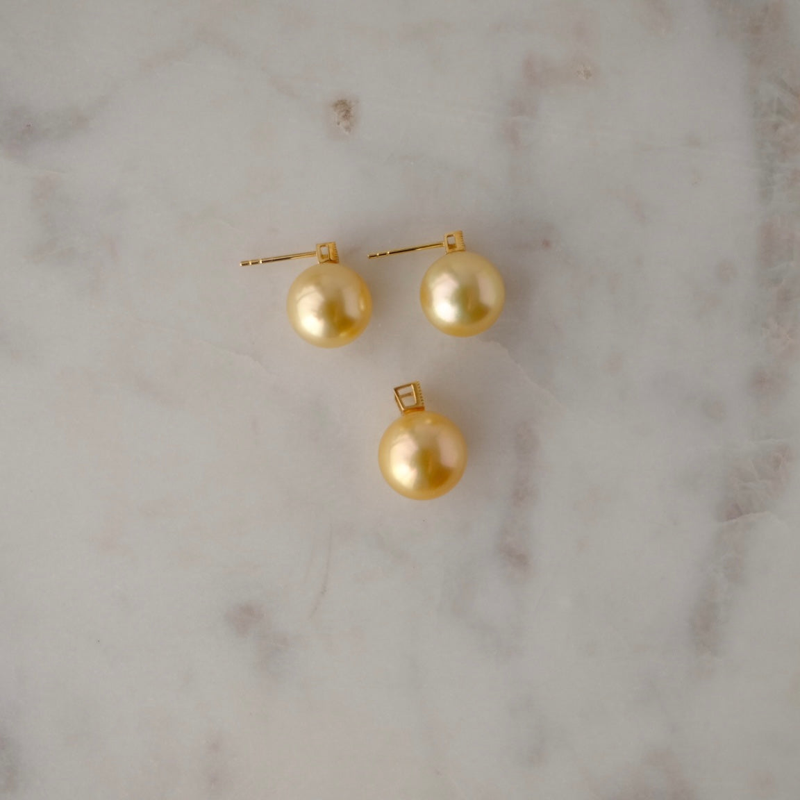 Golden South Sea Pearl, 18K Diamond Set, 11.7mm/12.3mm