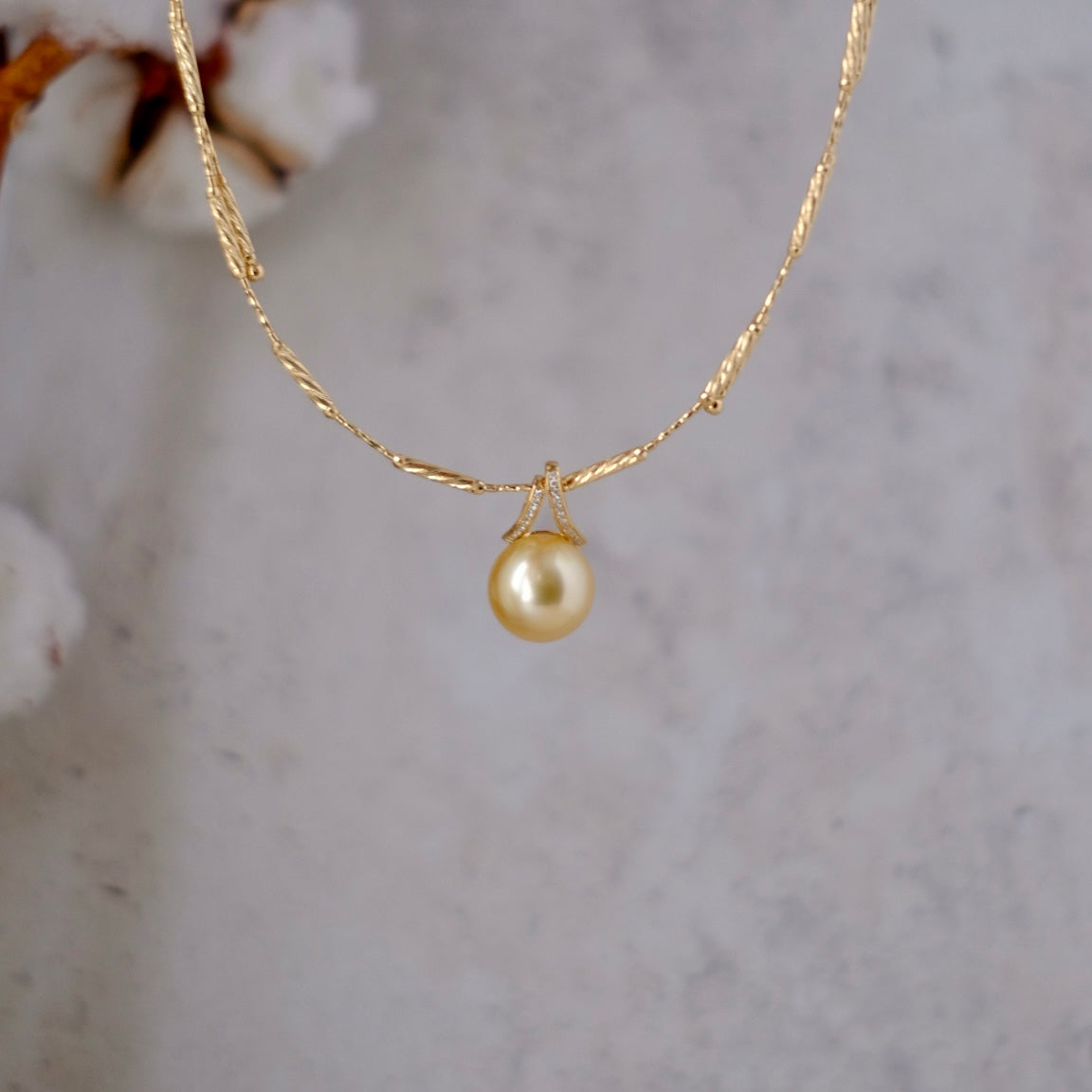 Golden South Sea Pearl, 18K Diamond Pendant, 13.2mm