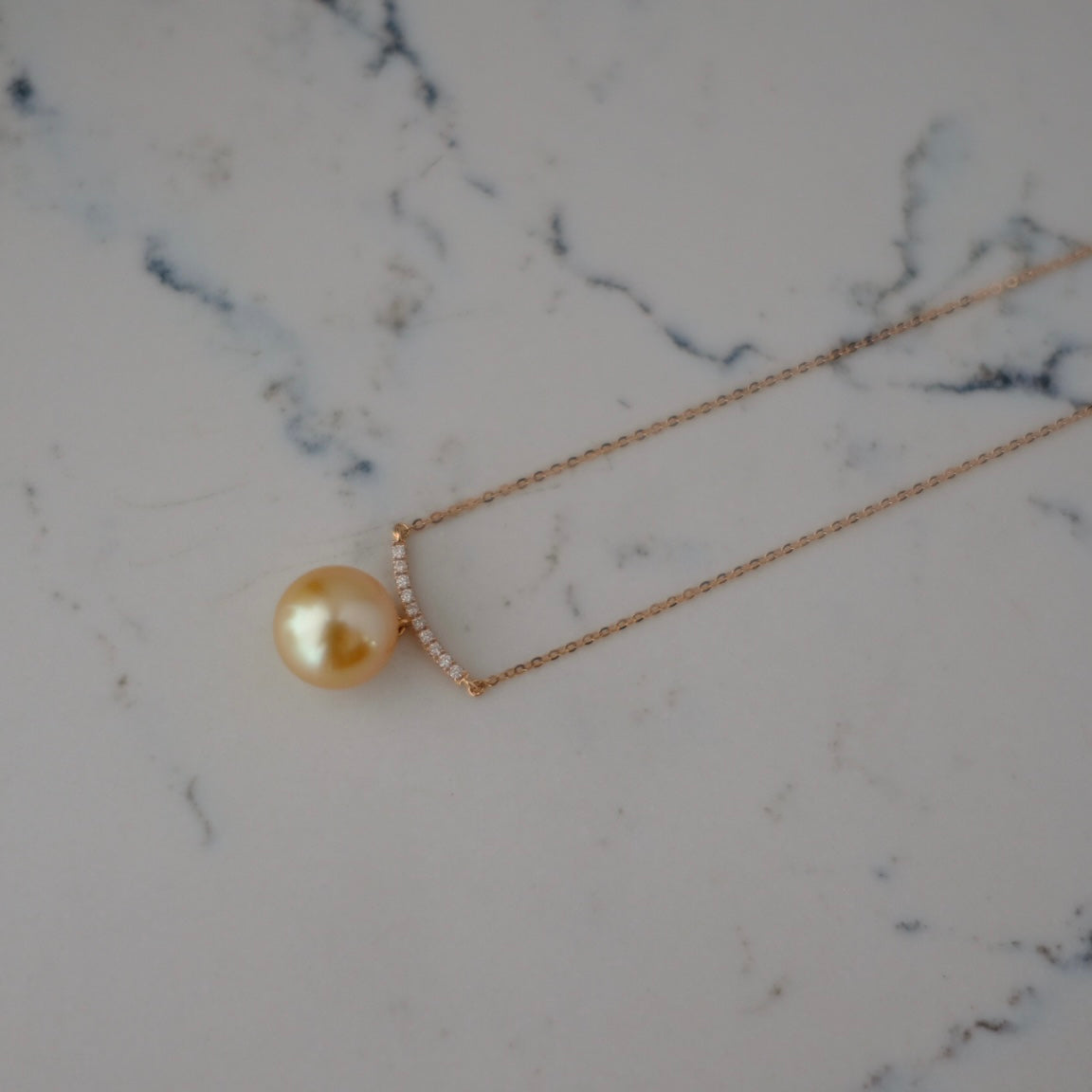 Golden South Sea Pearl, 18K Diamond Necklace, 11.7mm