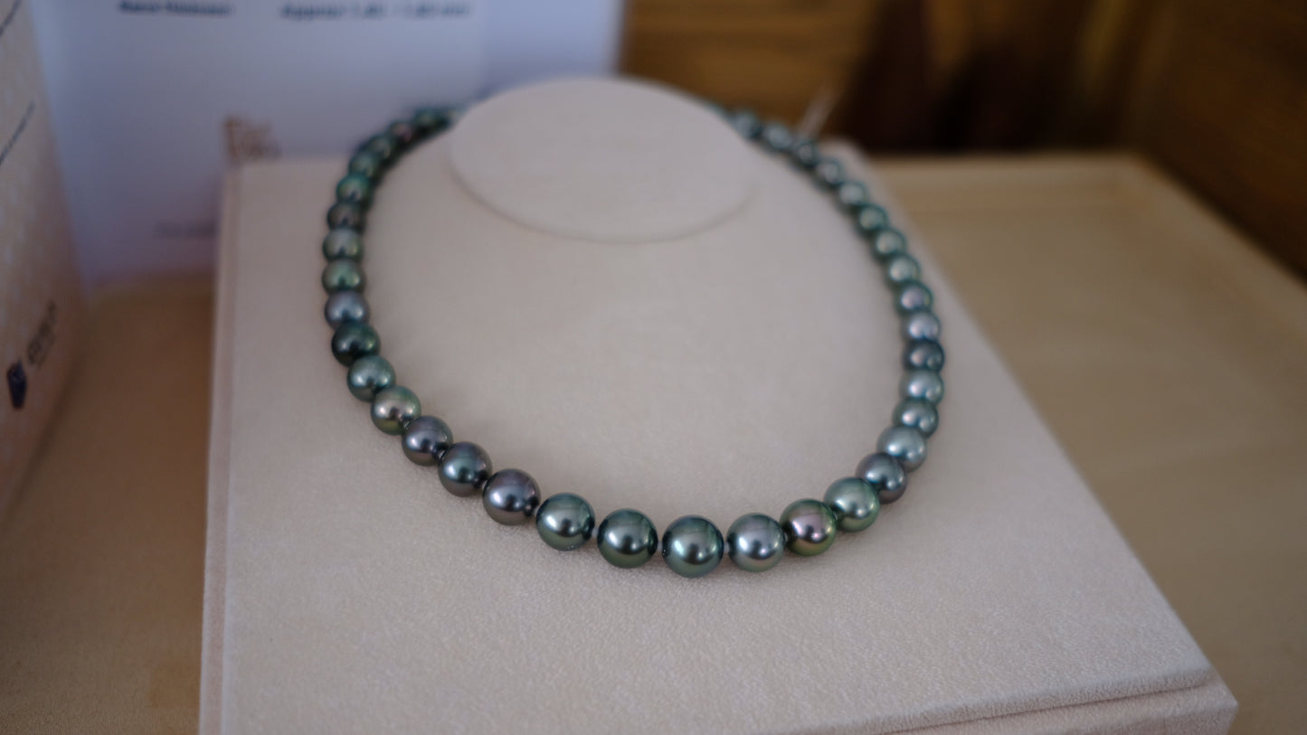 Tahitian Peacock Necklace, 8.5-11.3mm, Pearl Necklace, GUILD Certificate