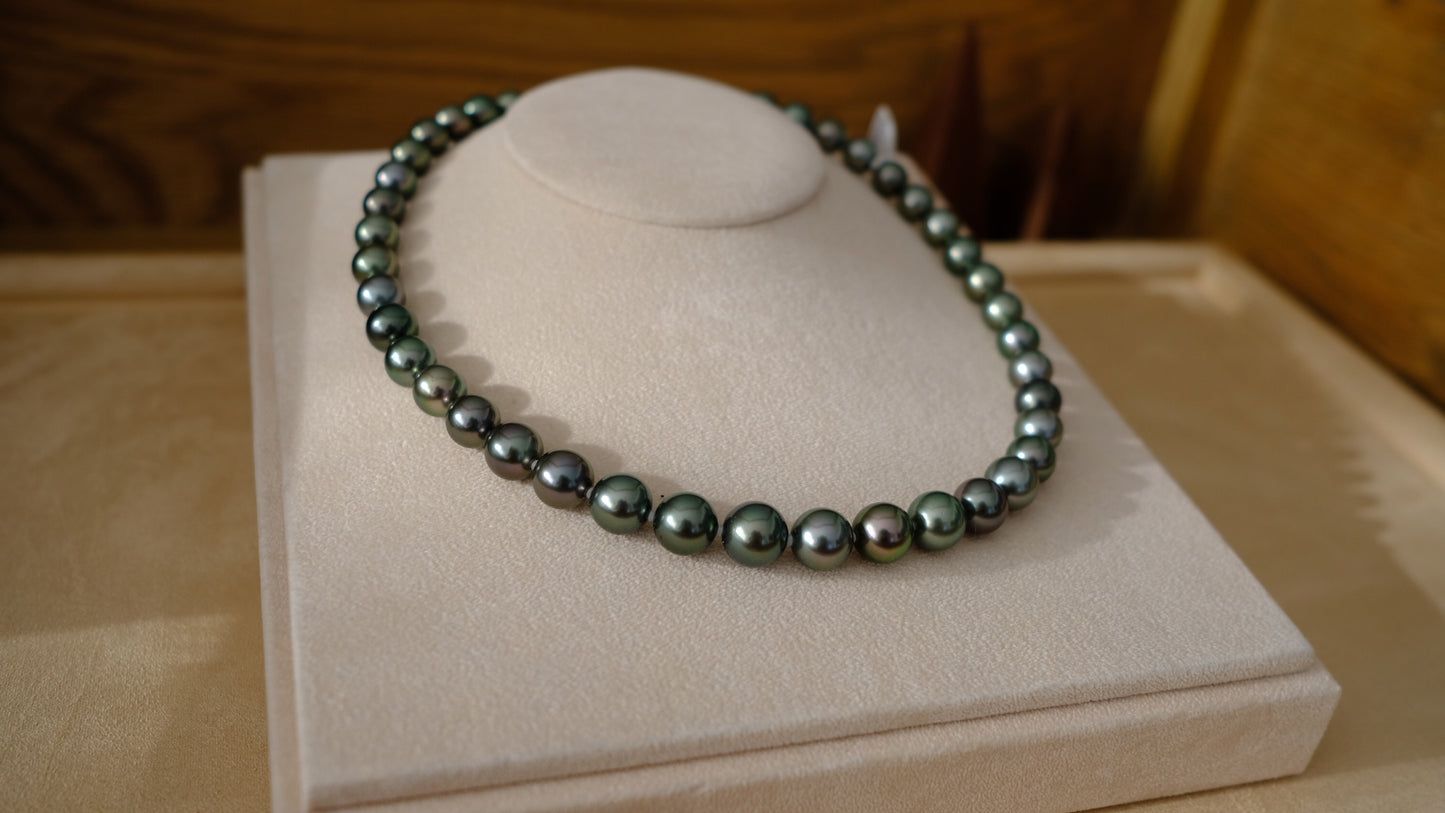 Tahitian Peacock Necklace, 8.5-11.3mm, Pearl Necklace, GUILD Certificate