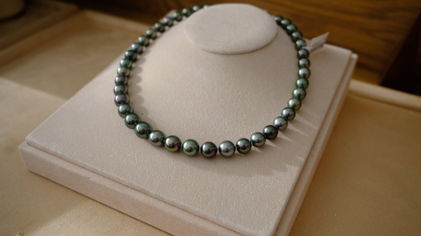 Tahitian Peacock Necklace, 8.5-11.3mm, Pearl Necklace, GUILD Certificate