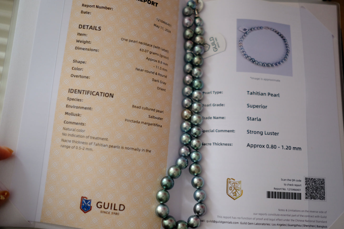 Tahitian Morandi Necklace, 8.8-11.5mm, Pearl Necklace, GUILD Certificate