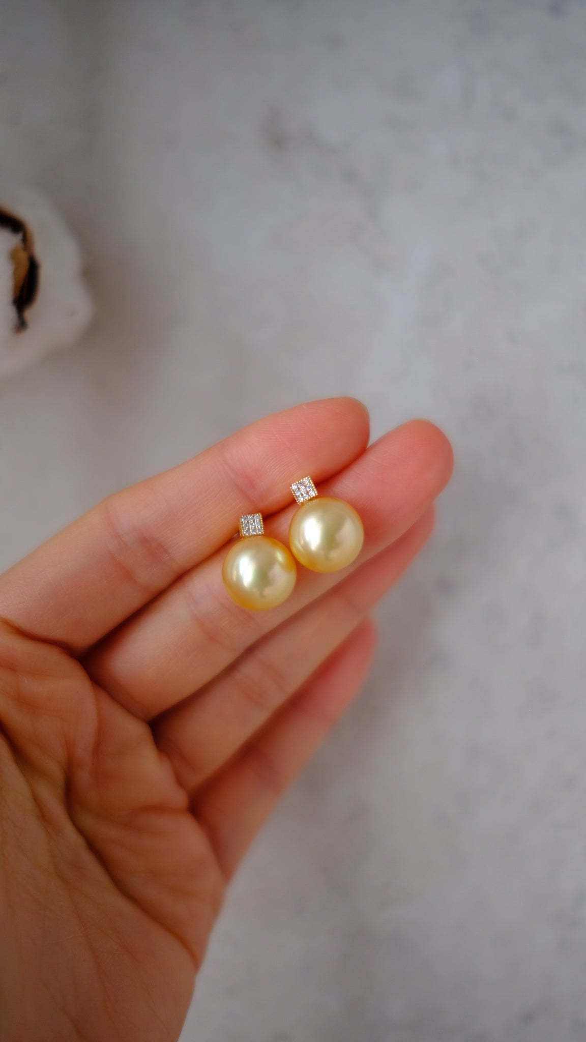 Golden South Sea Pearl, 18K Diamond Set, 11.7mm/12.3mm