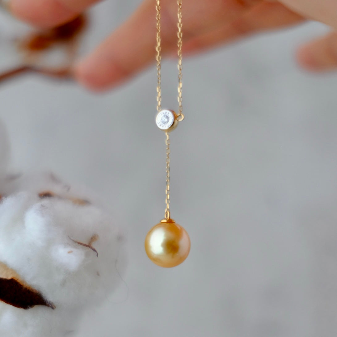 Golden South Sea Pearl, 18K Diamond Necklace, 10.6mm