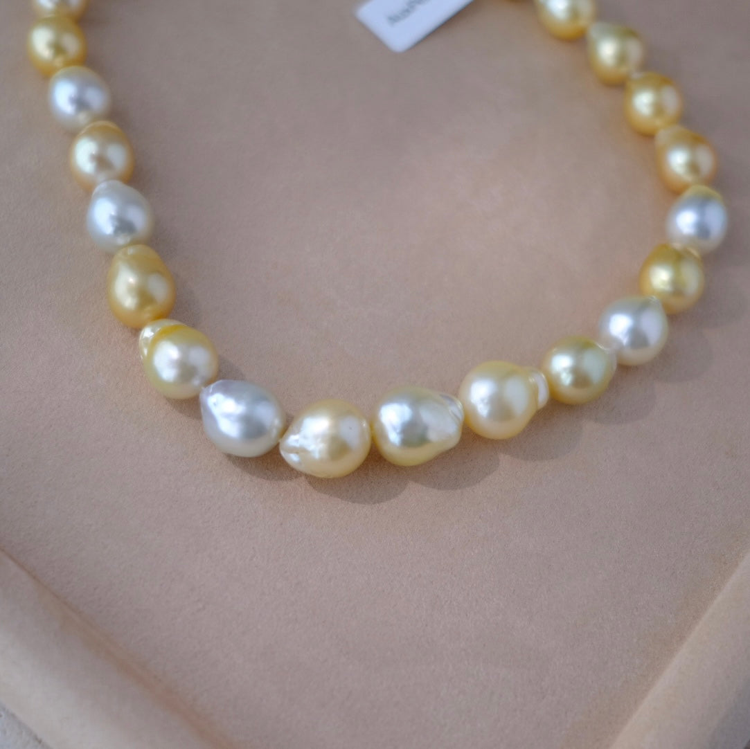 Golden South Sea Pearl Necklace, Baroque, 11.1-14.6mm