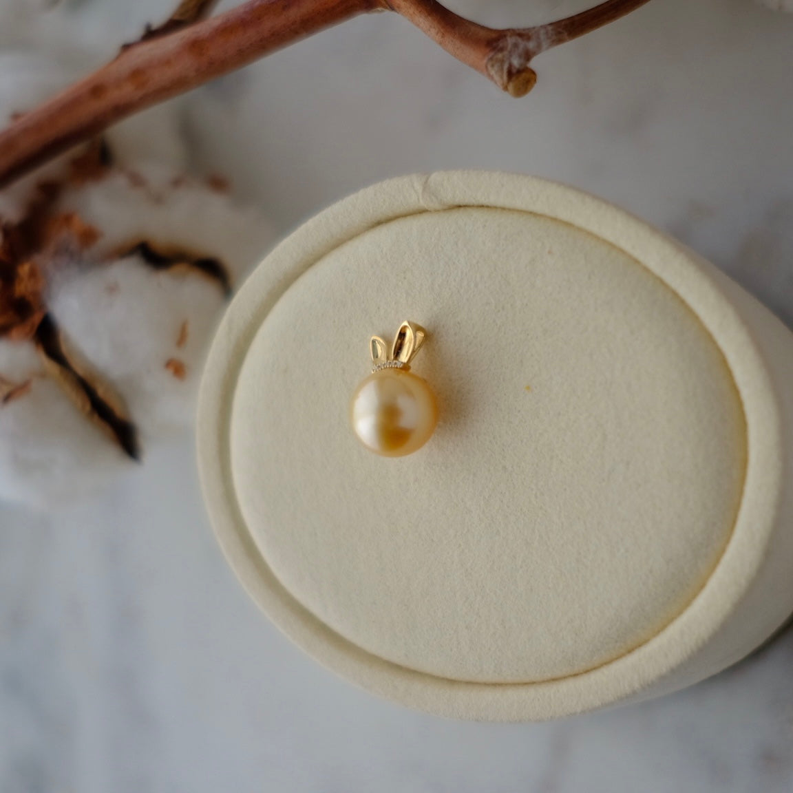Golden South Sea Pearl, 18K Diamond Pendant, 12mm