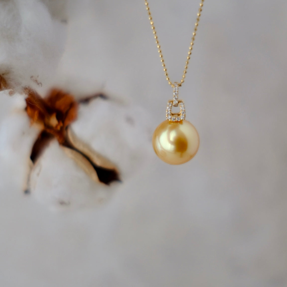Golden South Sea Pearl, 18K Diamond Pendant, 13.5mm