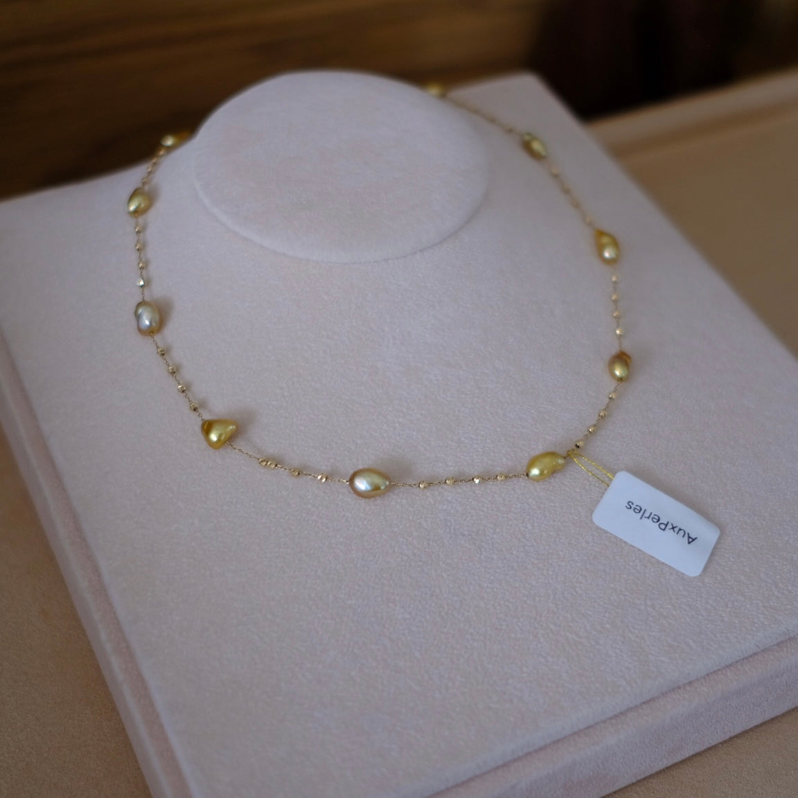 Golden South Sea Pearl Necklace, Keshi, 4.4-9.3mm