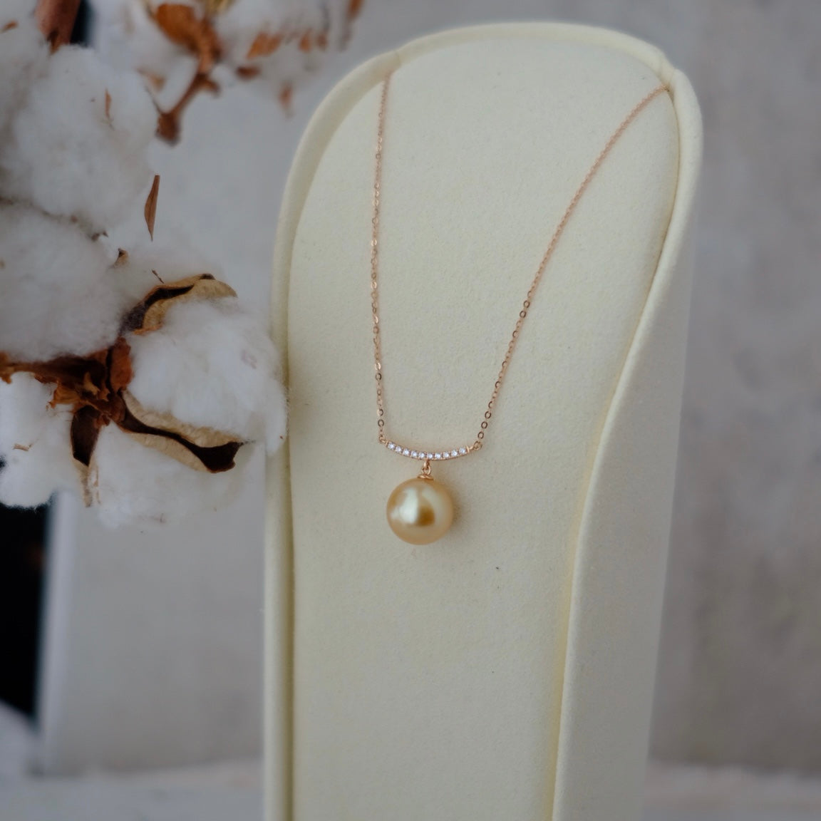 Golden South Sea Pearl, 18K Diamond Necklace, 11.7mm