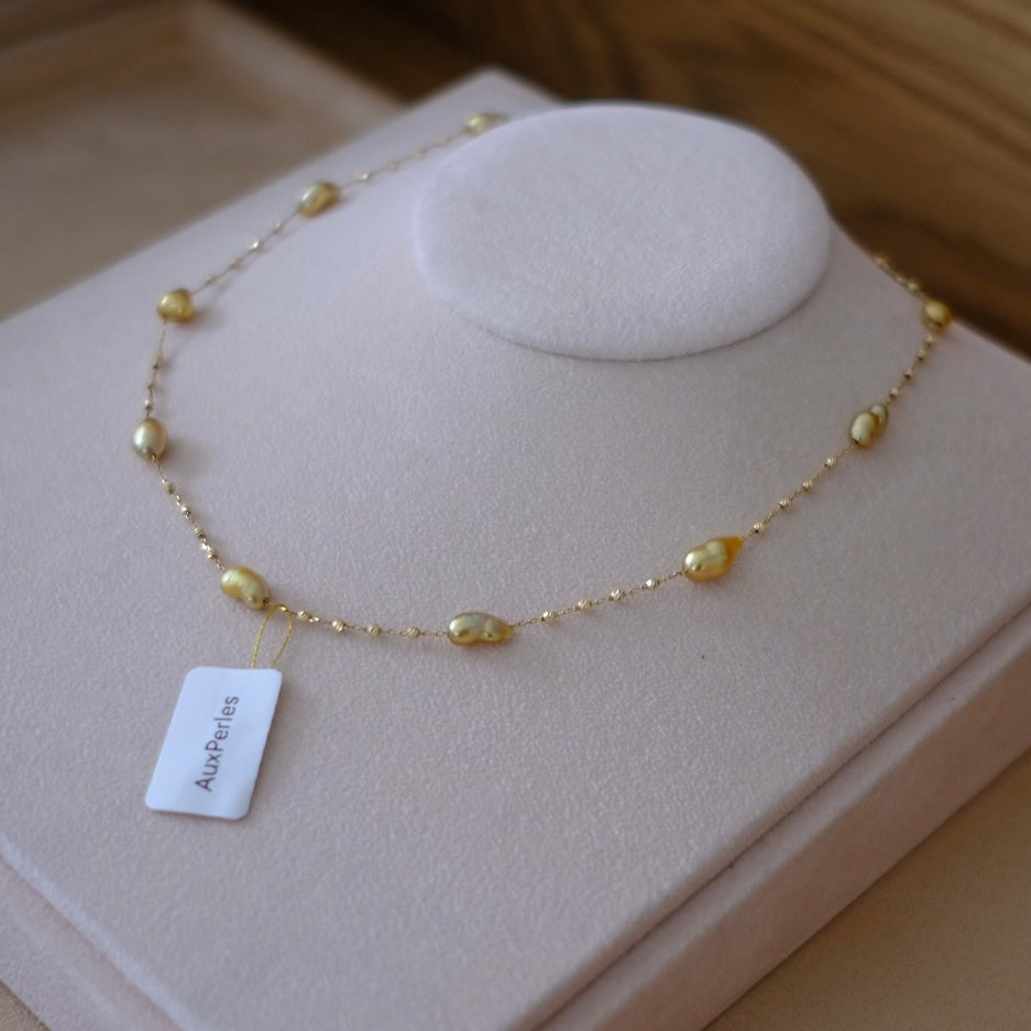 Golden South Sea Pearl Necklace, Keshi, 4.4-9.3mm