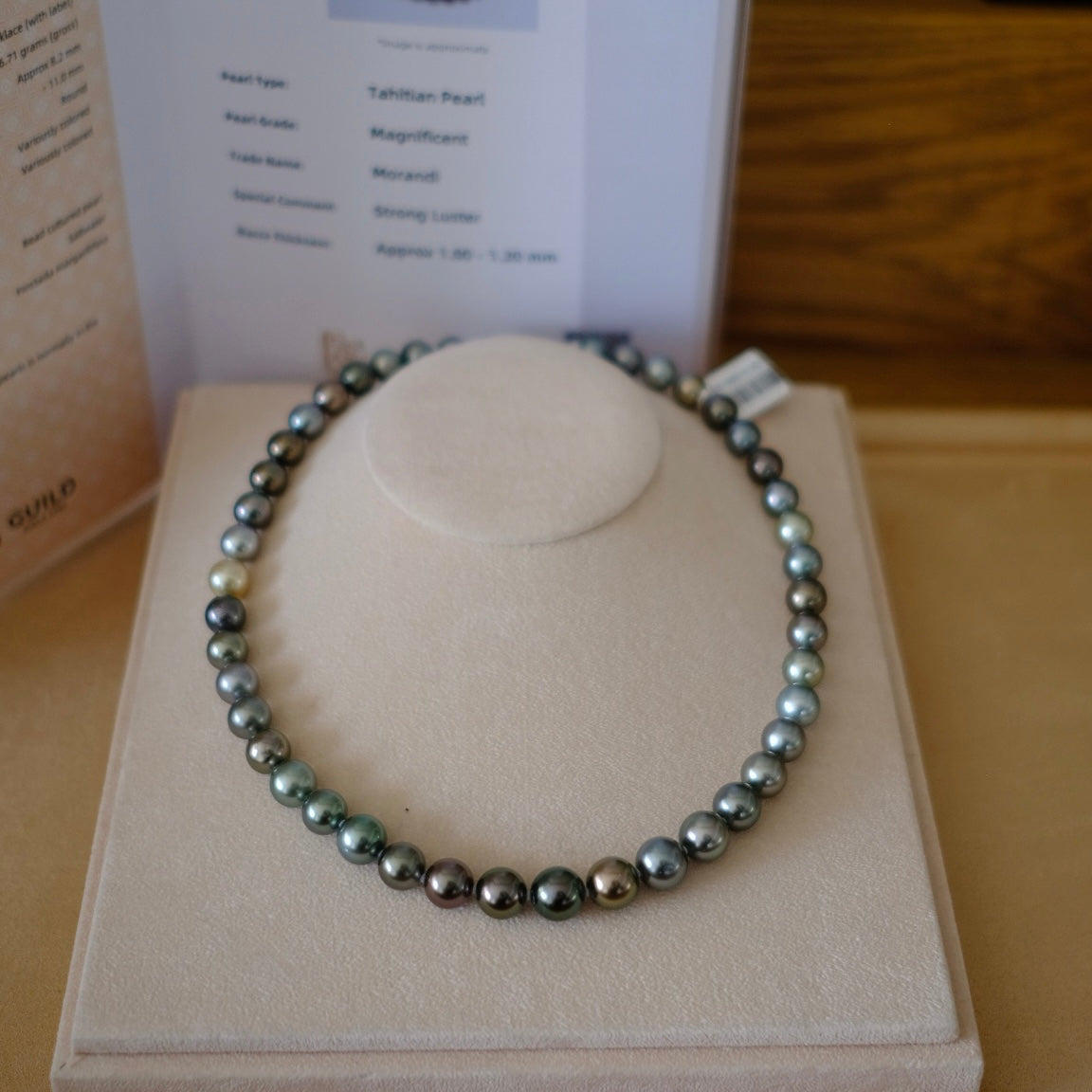 Tahitian Morandi Necklace, 8.2-11mm, Pearl Necklace, GUILD Certificate