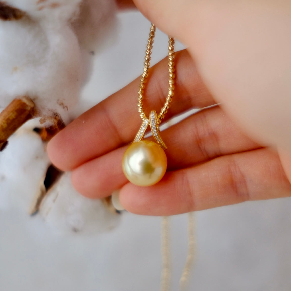 Golden South Sea Pearl, 18K Diamond Pendant, 13.2mm
