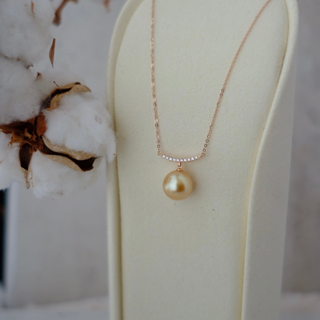 Golden South Sea Pearl, 18K Diamond Necklace, 11.7mm