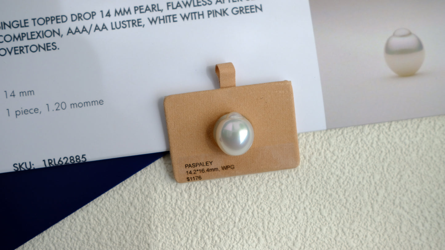 White South Sea Loose Pearl, Single Topped Drop 14.2*16.4mm, PASPALEY
