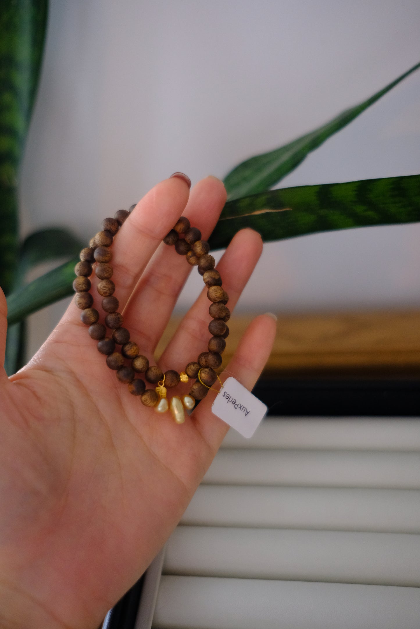 Golden South Sea Pearl Bracelet, Keshi, Qinan Agarwood 5mm, AU999,