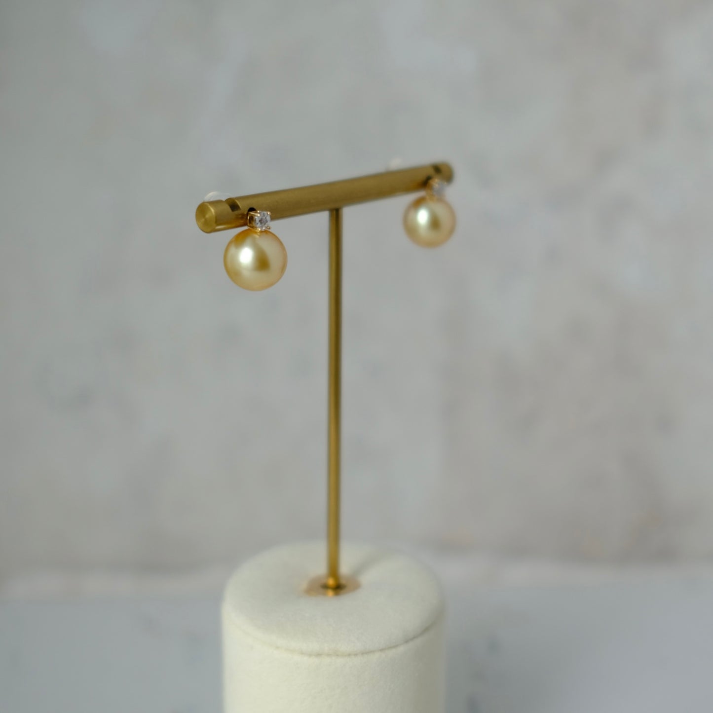 Golden South Sea Pearl, 18K Diamond Earrings, 10mm