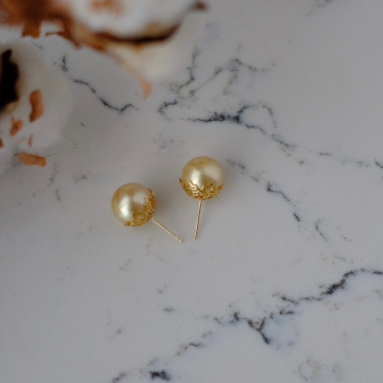 Golden South Sea Pearl, 18K Earrings, 11.3mm