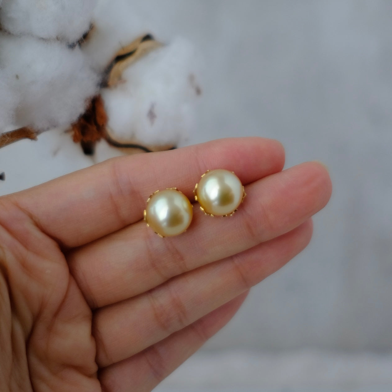 Golden South Sea Pearl, 18K Earrings, 11.3mm