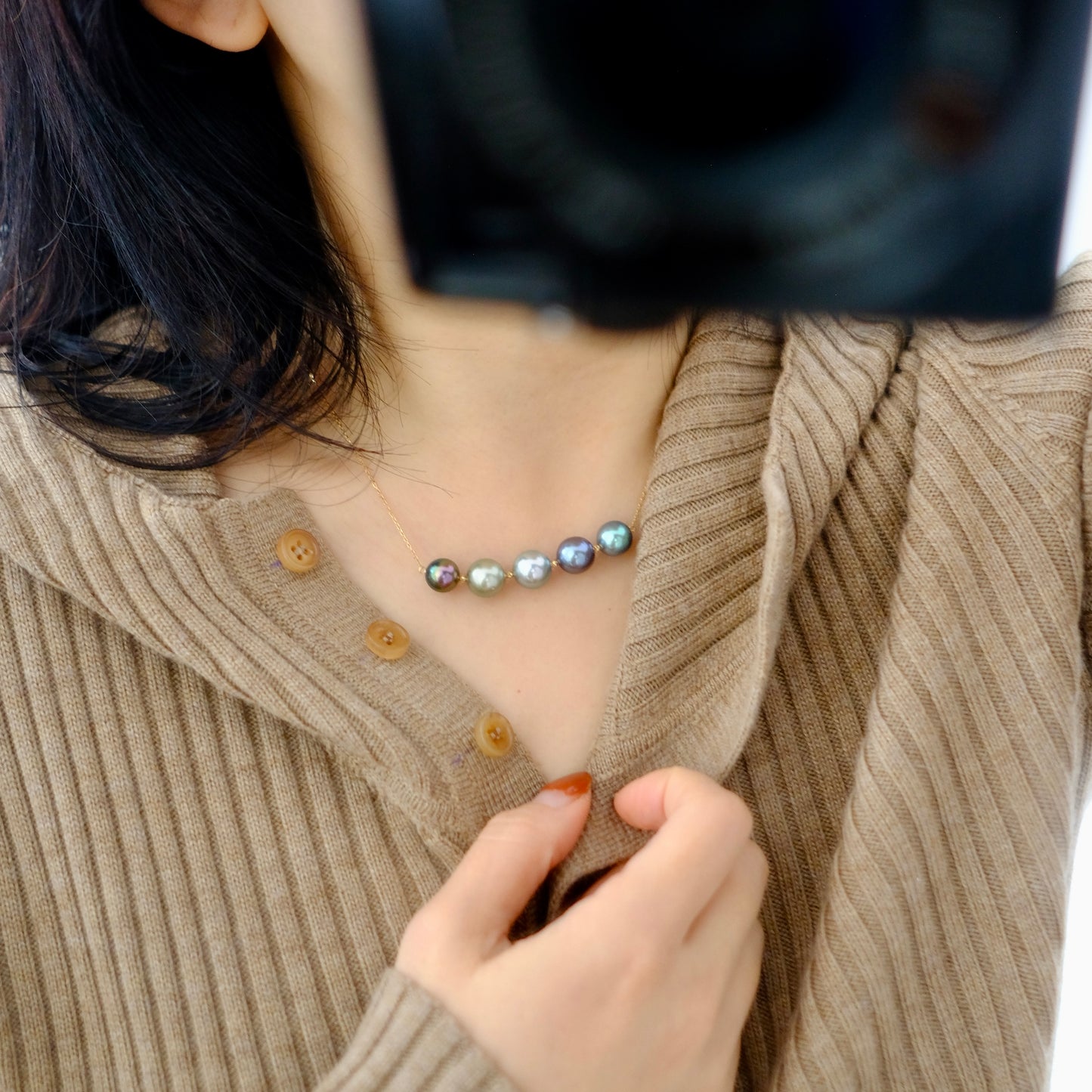 Tahitian Pearl 18K Balance Necklace, 9-11mm