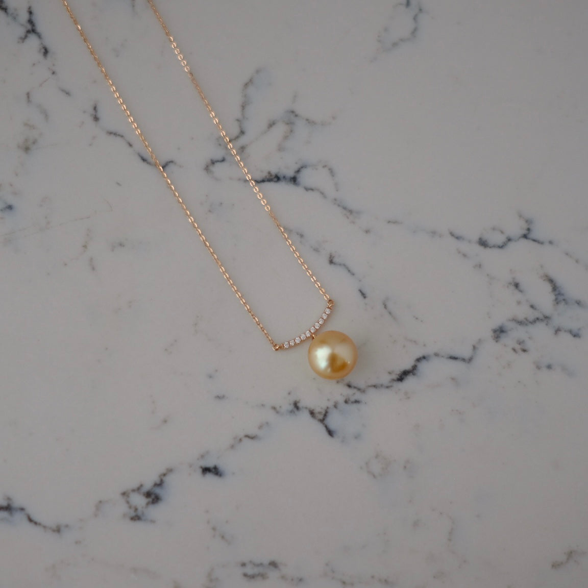 Golden South Sea Pearl, 18K Diamond Necklace, 11.7mm