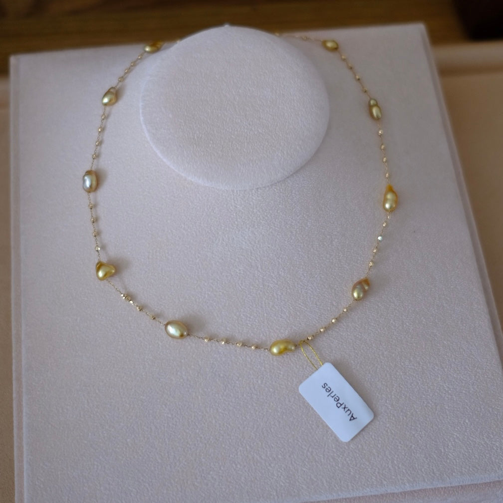 Golden South Sea Pearl Necklace, Keshi, 4.4-9.3mm