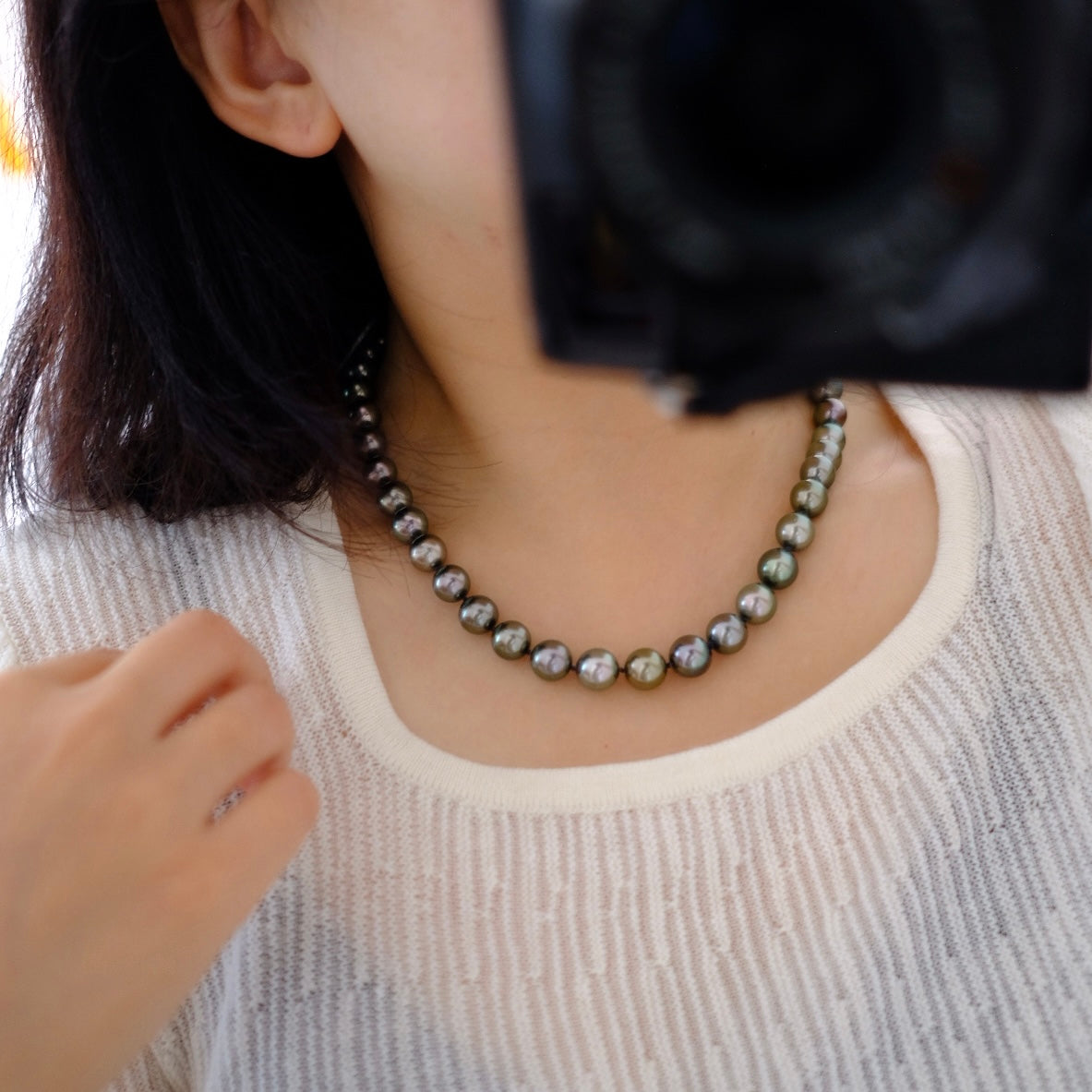 Tahitian Peacock Green Necklace, 8.2-11.2mm, Pearl Necklace, GUILD Certificate