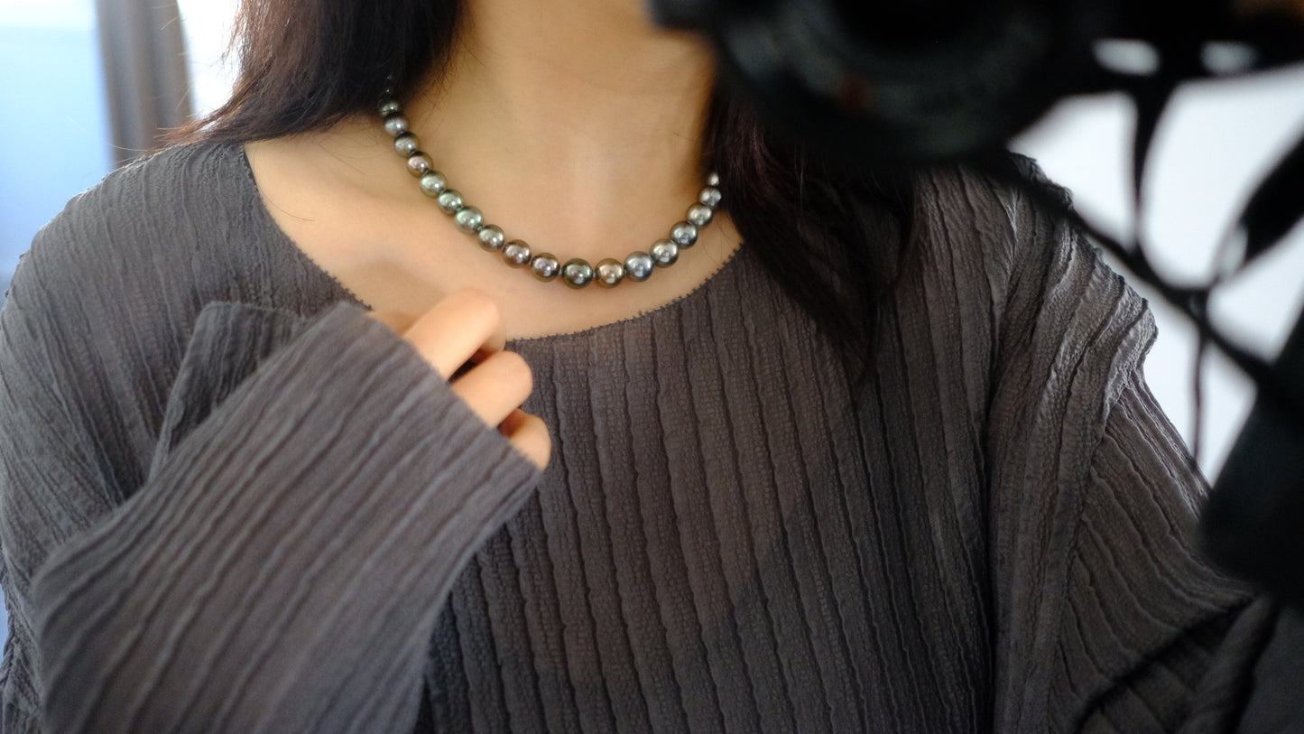 Tahitian Morandi Necklace, 8.2-11mm, Pearl Necklace, GUILD Certificate