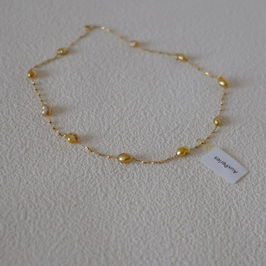 Golden South Sea Pearl Necklace, Keshi, 4.4-9.3mm