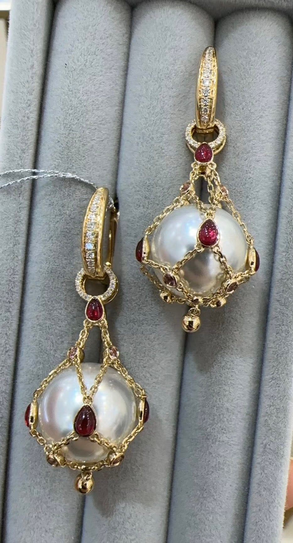 RUBY LAVALIER PEARL EARRINGS