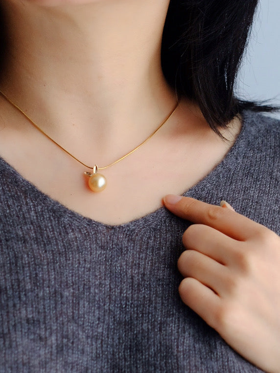 Golden South Sea Pearl, 18K Diamond Pendant, 12mm