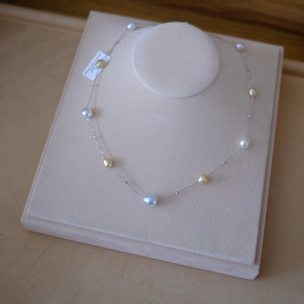 White and Golden South Sea Pearl, 18K Chain, Baroque, 6-9.2mm