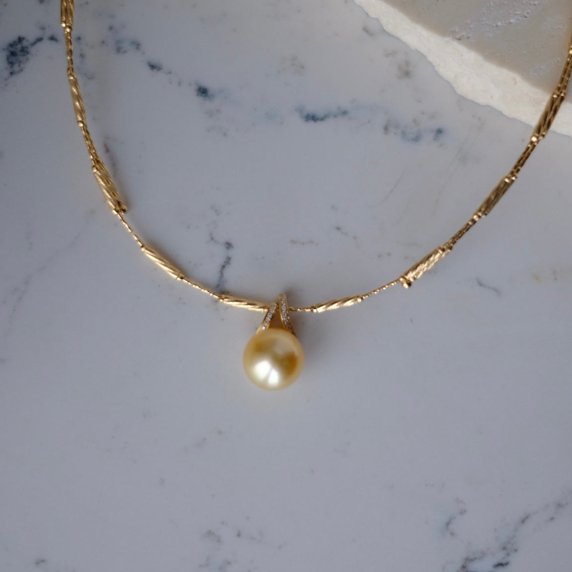 Golden South Sea Pearl, 18K Diamond Pendant, 13.2mm