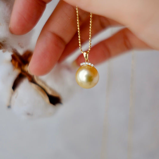 Golden South Sea Pearl, 18K Diamond Pendant, 11.7mm