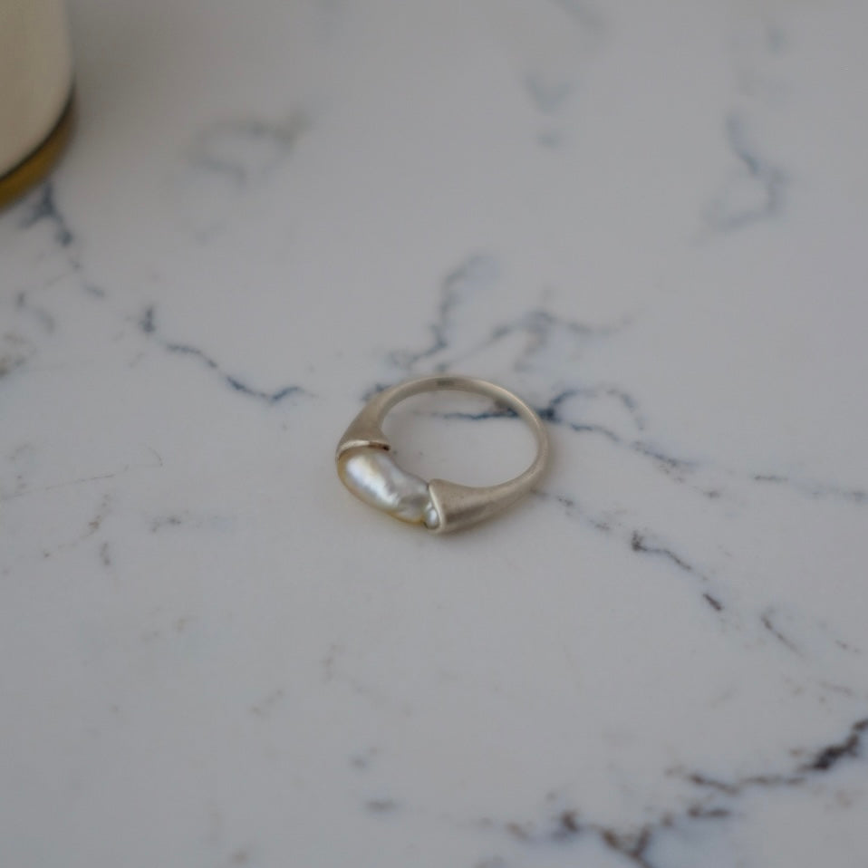 Golden South Sea  Keshi, 5.3*14mm, S925, Pearls Ring