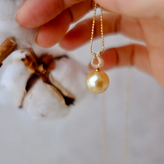 Golden South Sea Pearl, 18K Diamond Pendant, 11.8mm