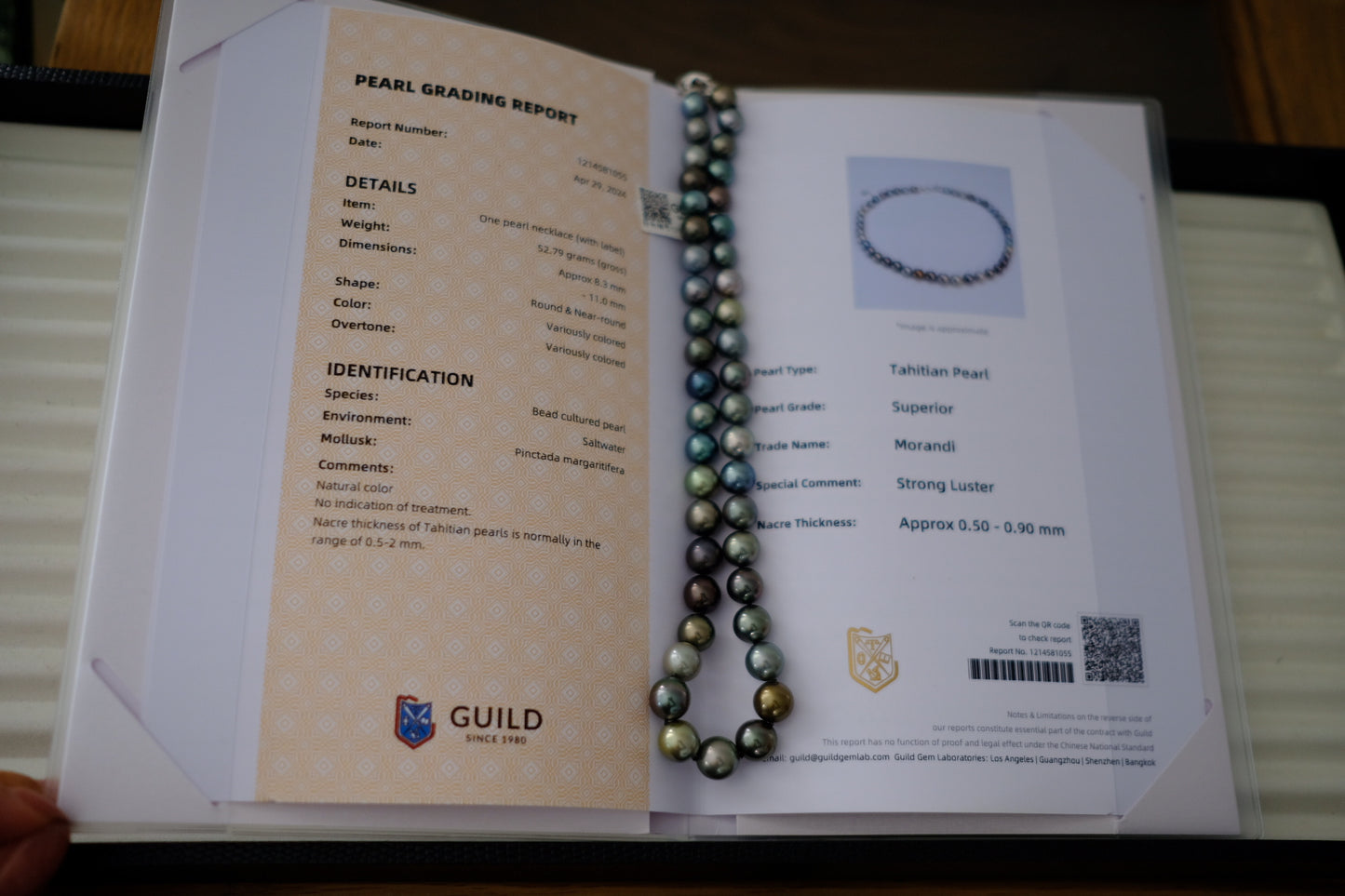 Tahitian Morandi Necklace, 8.3-11mm, Pearl Necklace, GUILD Certificate