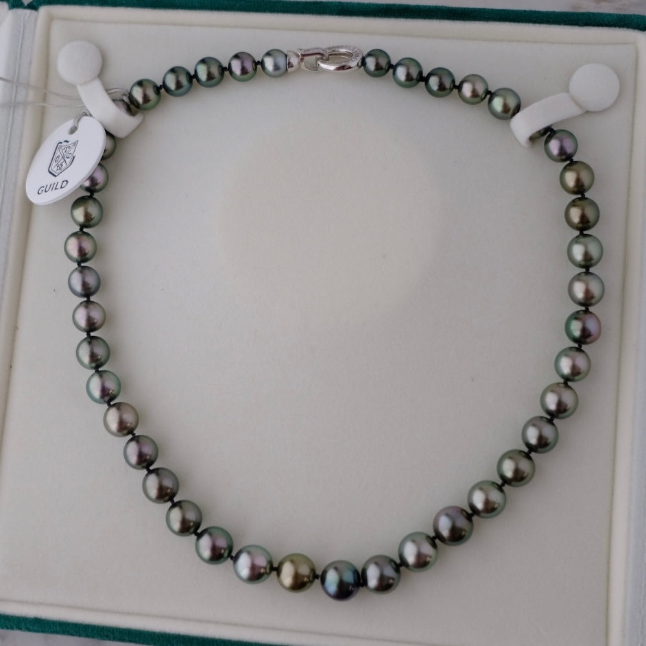 Tahitian Peacock Green Necklace, 8.2-11.2mm, Pearl Necklace, GUILD Certificate