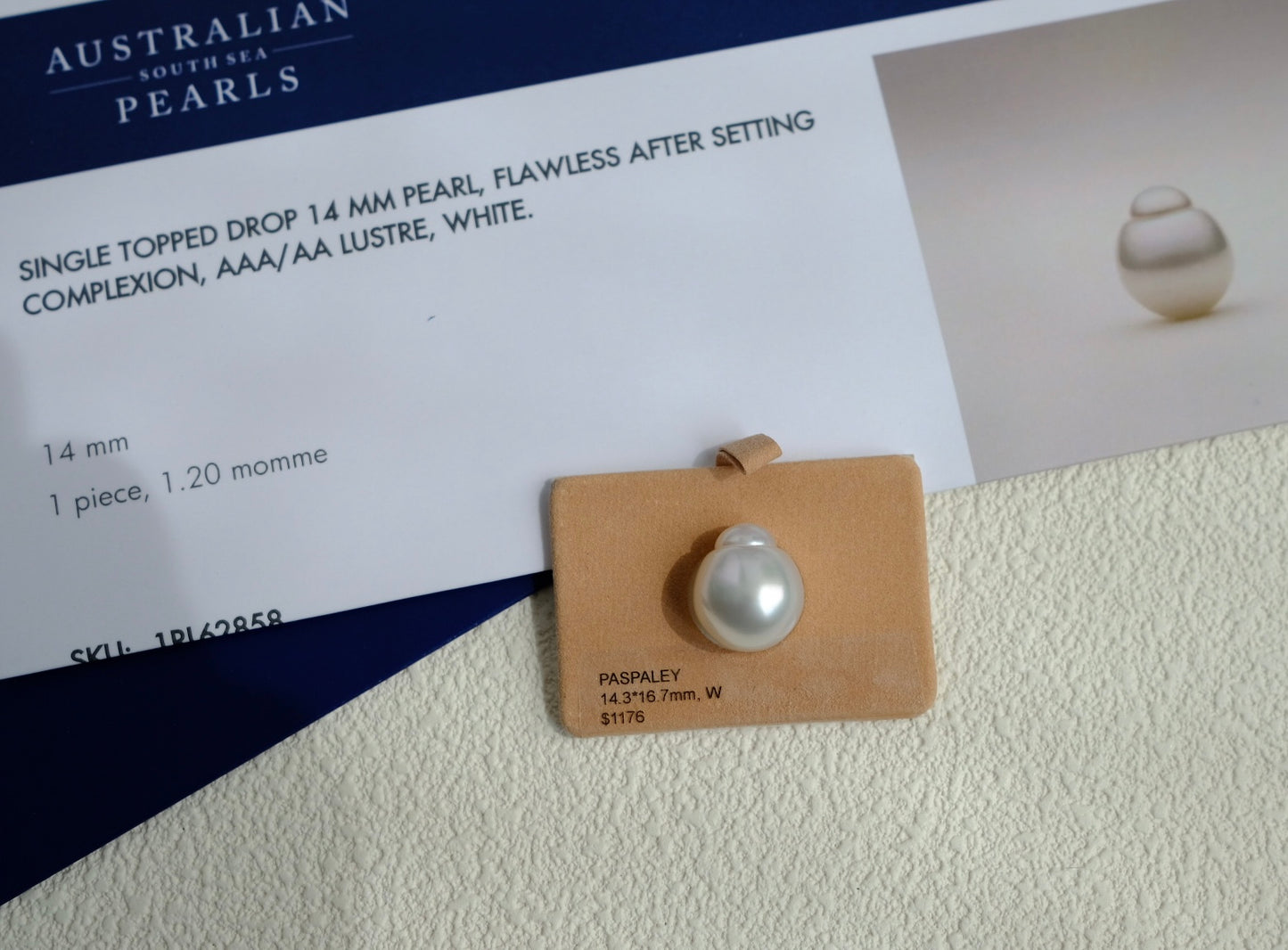 White South Sea Loose Pearl, Single Topped Drop 14.3*16.7mm, PASPALEY