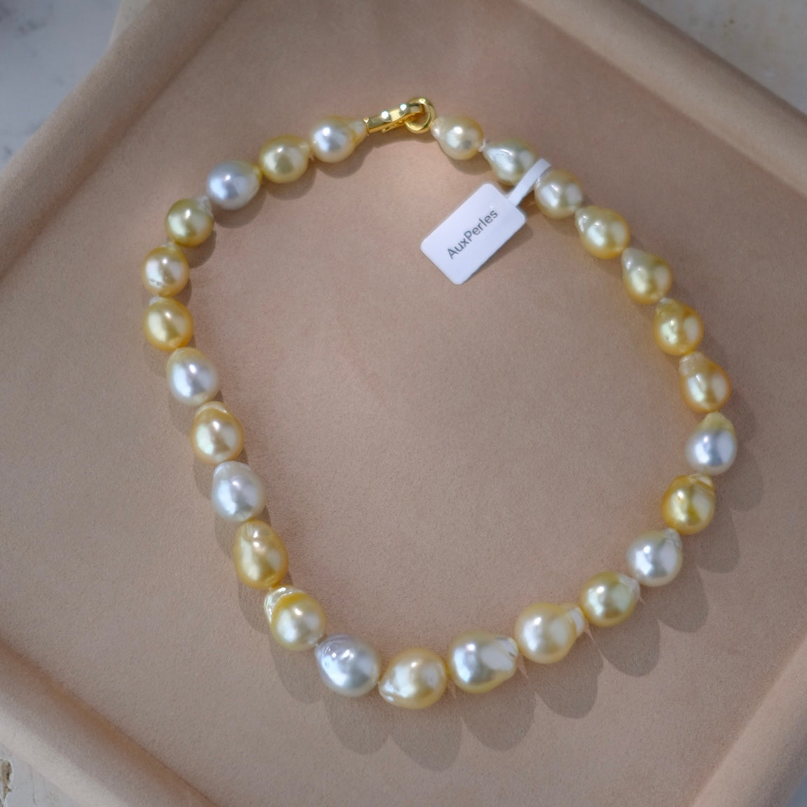 Golden South Sea Pearl Necklace, Baroque, 11.1-14.6mm