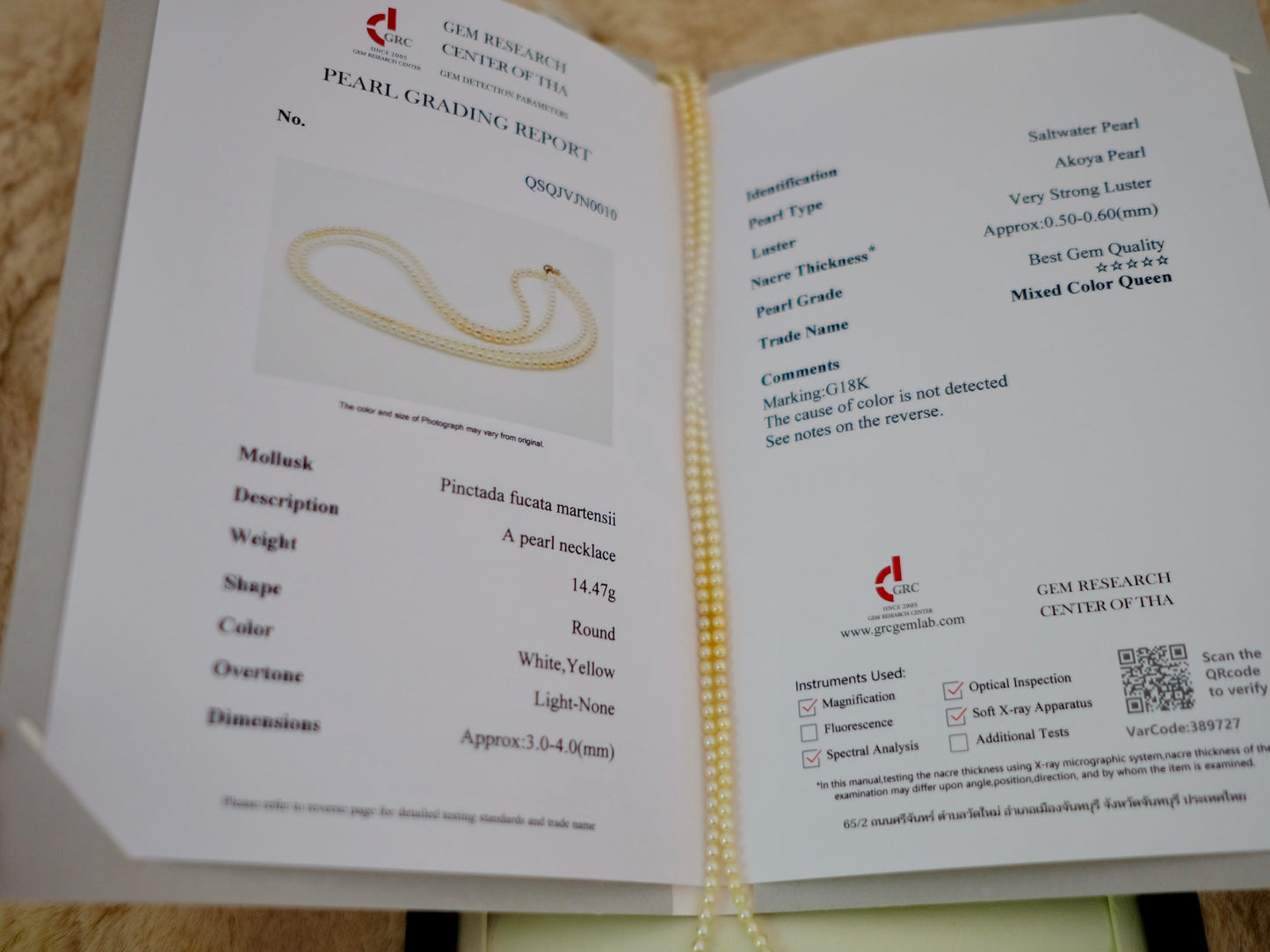 Akoya, 3-4mm, Long Pearl Necklace, 75cm, BEST GEM, GRC Certificate
