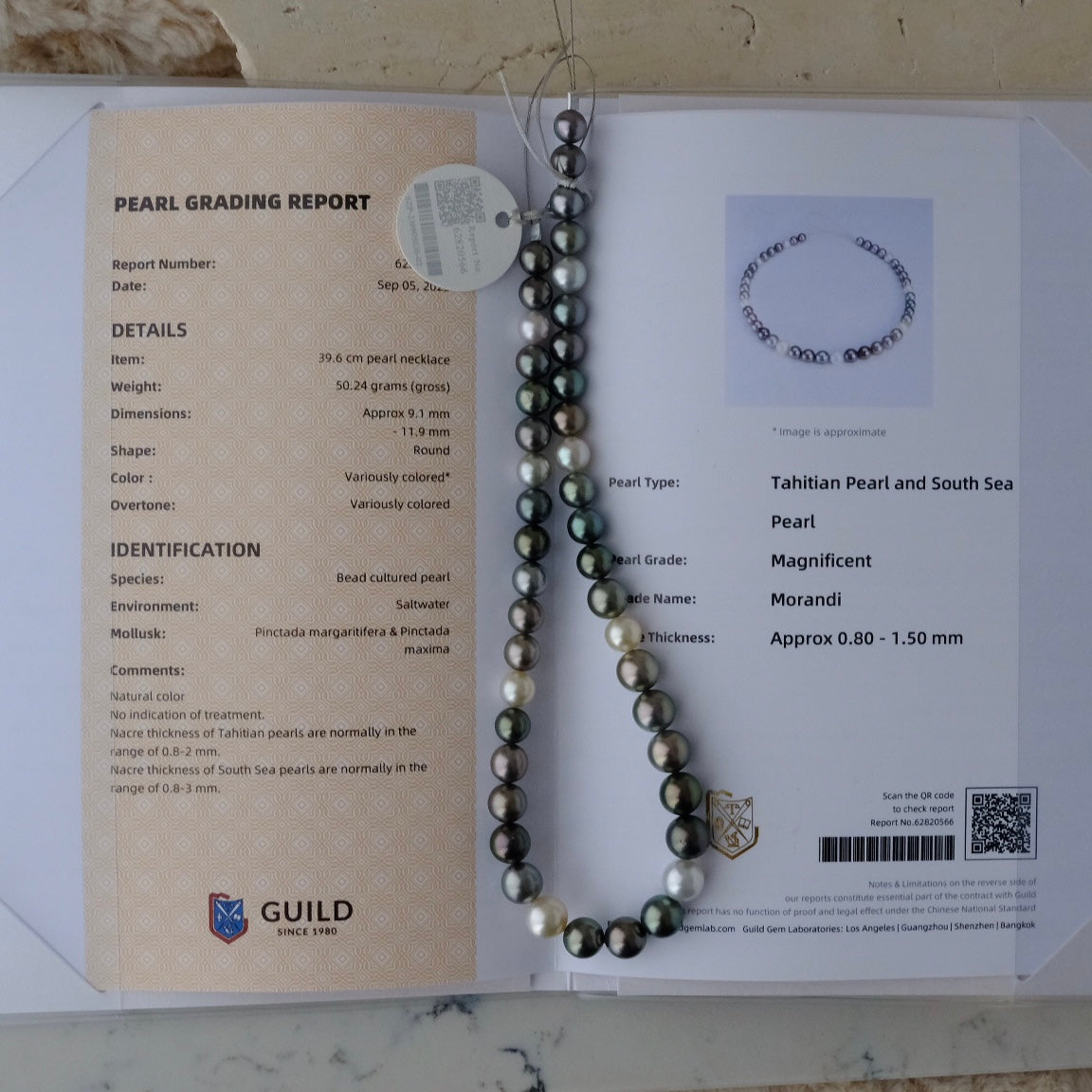 Tahitian and South Sea Necklace, 9.1-11.9mm, Pearl Necklace, GUILD Certificate