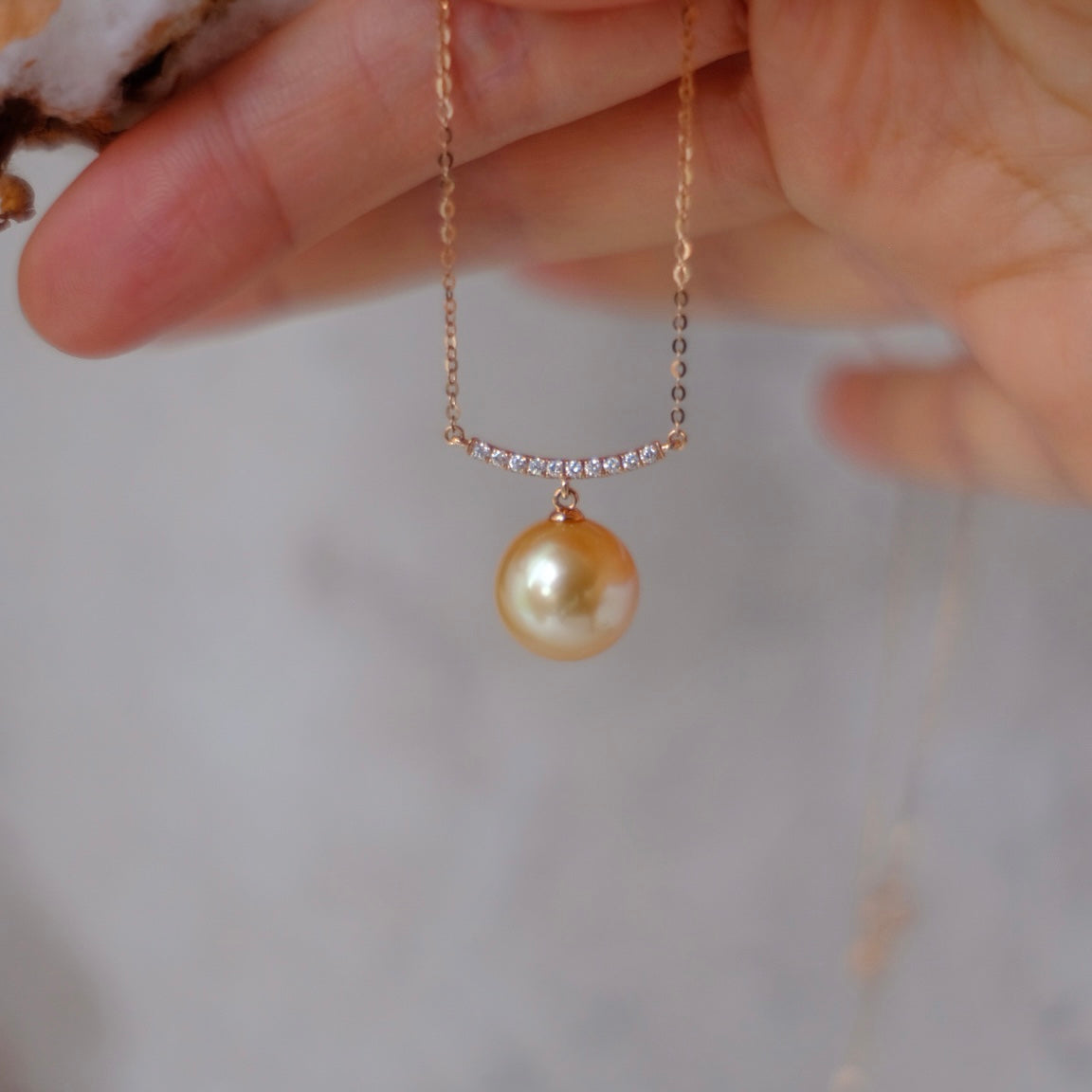 Golden South Sea Pearl, 18K Diamond Necklace, 11.7mm