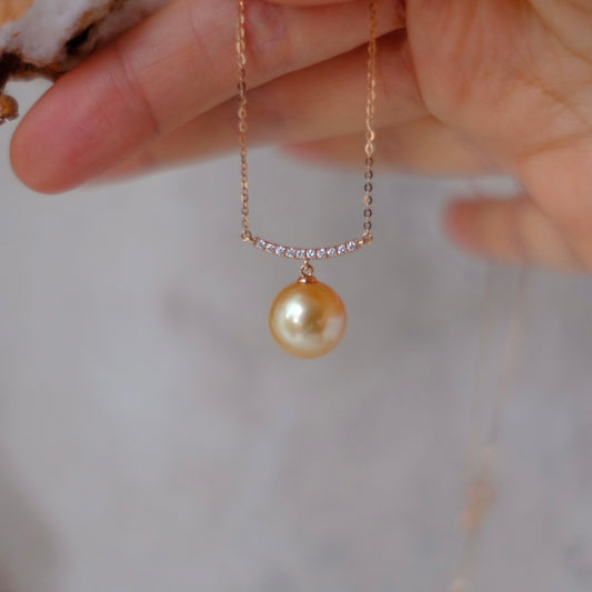 Golden South Sea Pearl, 18K Diamond Necklace, 11.7mm