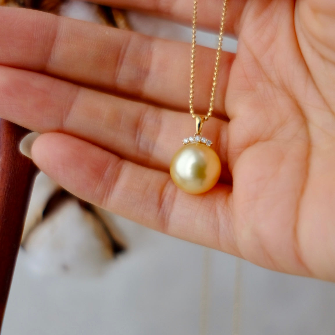 Golden South Sea Pearl, 18K Diamond Pendant, 11.7mm