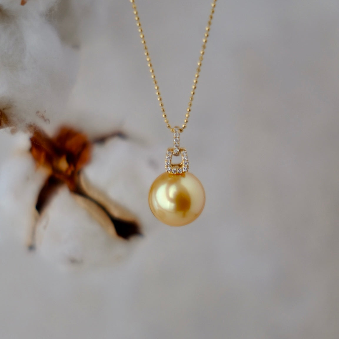 Golden South Sea Pearl, 18K Diamond Pendant, 13.5mm